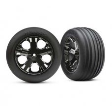 Traxxas Tires & Wheels, 2.8", Mounted, Black Chrome All Star 1pr. Front Rustler